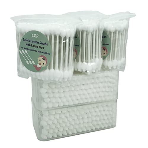 400pcs CGR Baby Safety Cotton Swabs with Large Tips for Newborn, Babies, Kids, Children, 100% Organic Cotton, White Paper Sticks, 5 Pack of 80 Swabs Total(2 Boxes and 3 Bags) from CGR TRADING COMPANY LIMITED