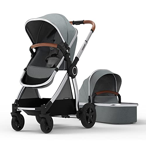 Mompush Full-Size Standard Stroller, One-Step Fold, Full Size Front or Rear Facing Toddler Seat, X-Large Easy-Access Basket, Sleek & Versatile (Silver) from mompush