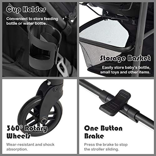 BABY JOY Baby Stroller, 2 in 1 Convertible Carriage Bassinet to Stroller, Pushchair with Foot Cover, Cup Holder, Large Storage Space, Wheels Suspension, 5-Point Harness (Black) by BABY JOY