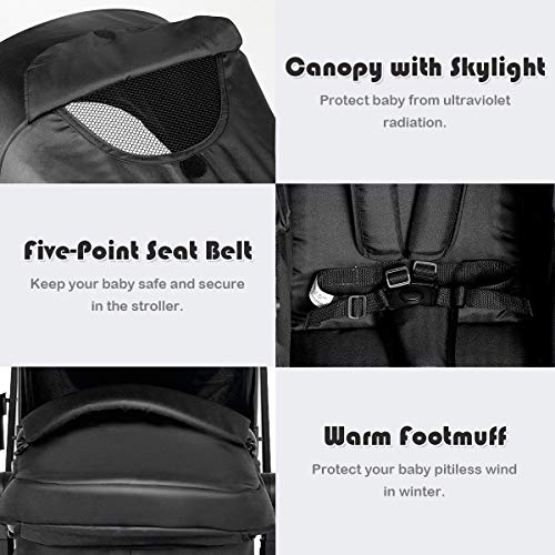 BABY JOY Baby Stroller, 2 in 1 Convertible Carriage Bassinet to Stroller, Pushchair with Foot Cover, Cup Holder, Large Storage Space, Wheels Suspension, 5-Point Harness (Black) by BABY JOY