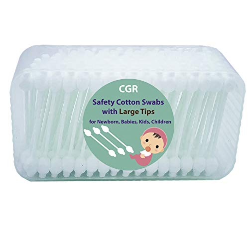 400pcs CGR Baby Safety Cotton Swabs with Large Tips for Newborn, Babies, Kids, Children, 100% Organic Cotton, White Paper Sticks, 5 Pack of 80 Swabs Total(2 Boxes and 3 Bags) from CGR TRADING COMPANY LIMITED