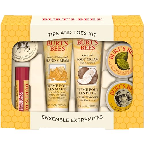 Burt's Bees Tips and Toes Kit Gift Set, 6 Travel Size Products in Gift Box - 2 Hand Creams, Foot Cream, Cuticle Cream, Hand Salve and Lip Balm by Burt's Bees, Inc.