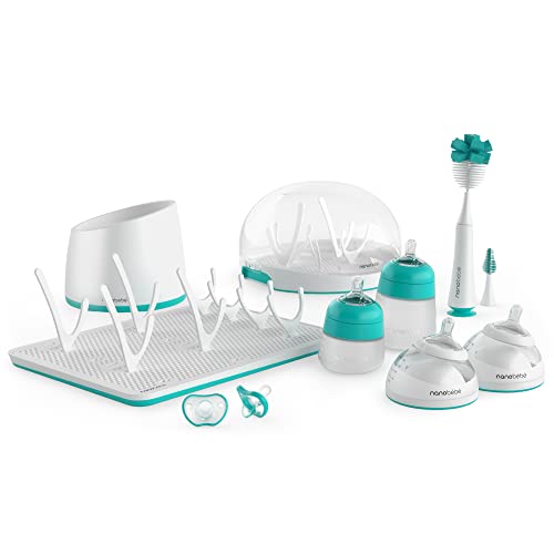 Nanobebe Baby Bottle Ultimate Feeding and Cleaning Set, for Breast Milk and Formula, Cleaning and Soothing Essentials, Baby Shower Registry Gift, for Newborn, Infant and Baby - Teal from Nanobebe
