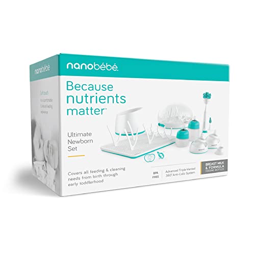 Nanobebe Baby Bottle Ultimate Feeding and Cleaning Set, for Breast Milk and Formula, Cleaning and Soothing Essentials, Baby Shower Registry Gift, for Newborn, Infant and Baby - Teal from Nanobebe