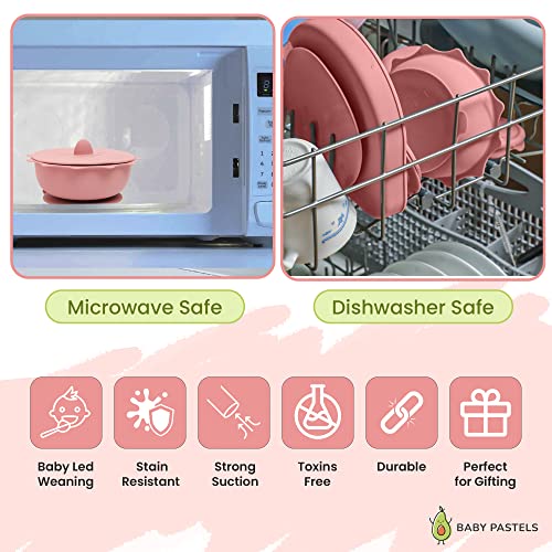 Baby Pastels - Baby Feeding Set - Baby Led Weaning Supplies - Silicone Suction Utensils/Cutlery/Dishes/Dinnerware for 6-36 months - Bowl, Plate, Spoon Fork, Bib, Placemat, Cup 11 Pieces (Pastel Pink) from Baby Pastels