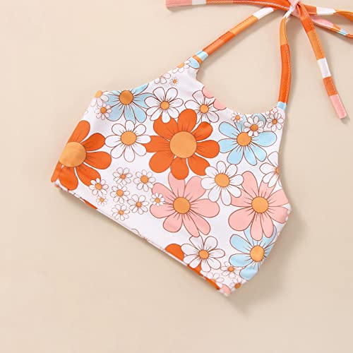 Kupretty Baby Girl Summer Clothes Toddler Bell Bottoms Outfits Flower Halter Crop Top Rainbow Stripes Flare Pants Set (Floral Rainbow, 18-24 Months) from Kupretty