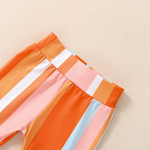 Kupretty Baby Girl Summer Clothes Toddler Bell Bottoms Outfits Flower Halter Crop Top Rainbow Stripes Flare Pants Set (Floral Rainbow, 18-24 Months) from Kupretty