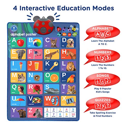 LEARNING BUGS Interactive ABC & 123s Talking Poster & Musical Wall Chart, Best Educational Toy for 2 Year olds and 3 Year olds. Electronic Toddler Toys for Boys & Girls. by Learning Bugs