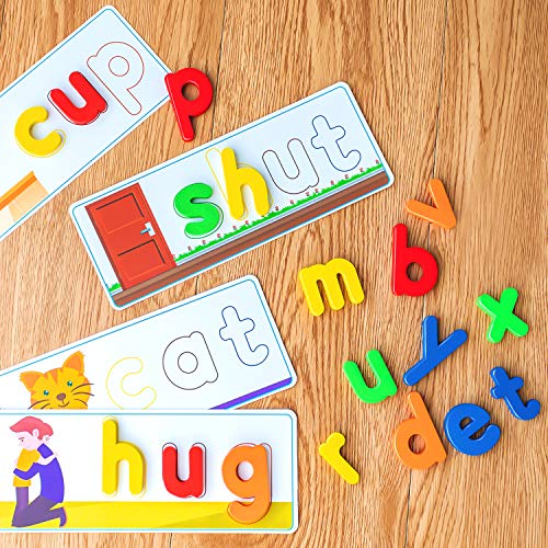 SpringFlower See & Spell Matching Letter Toy,Learning Educational Toy For 3 4 5 6 Years Old Boys And Girls,Preschool Learning Activities,Shape & Color Recognition Game,Cvc Word Builders For Kids,80Pcs by Shang gao xian fang bei gong yi pin you xian gong s