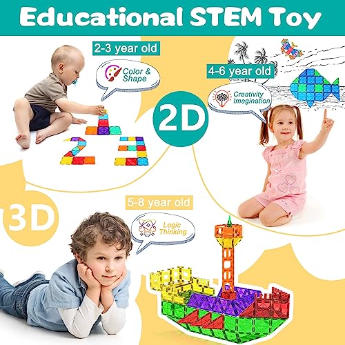 Universal Kids Magnetic Tiles Compatiable with All Brand's Magnetic Building Blocks, Magnet Montessori Toys for 3 4 5 6 7 8 Year Old Boys Girls Toddlers Learning Educational Sensory STEM Toys Gifts from BigShu