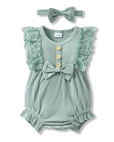 SANMIO Baby Girl Romper Clothes Newborn Girls Lace Ruff Jumpsuit for 0-18 Months Girl Outfits Infant Baby Girl Clothe Set by 
