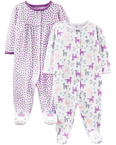 Simple Joys by Carter's Baby Girls' Cotton Snap Footed Sleep and Play, Pack of 2, Purple, Unicorn, Preemie by Carter's Simple Joys - Private Label