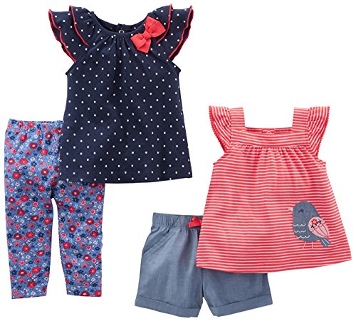 Simple Joys by Carter's Toddler Girls' 4-Piece Playwear Set, Navy/Red, Dots/Stripe/Bird, 18 Months by Carter's Simple Joys - Private Label