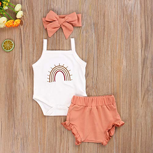 Thorn Tree Newborn Baby Girls Boys Clothes Cotton Suit Cute Baby Kid Infant Romper Play Wear Summer Rainbow Outfits(3Pcs Rianbow Bodysuit&Oragne, 0-3 Months) from 