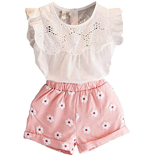 2PCS Set Toddler Kids Baby Girls Outfits Clothes T-Shirt Vest Tops+Shorts Pants(2T, Pink) by 