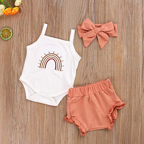 Thorn Tree Newborn Baby Girls Boys Clothes Cotton Suit Cute Baby Kid Infant Romper Play Wear Summer Rainbow Outfits(3Pcs Rianbow Bodysuit&Oragne, 0-3 Months) from 