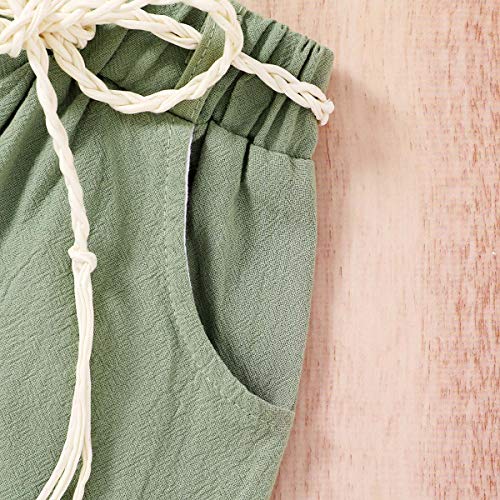 YOUNGER TREE Toddler Baby Girls Clothes Watermelon T-Shirt + Linen Shorts with Belt Cute Summer Short Set (Green, 2-3 T) from 