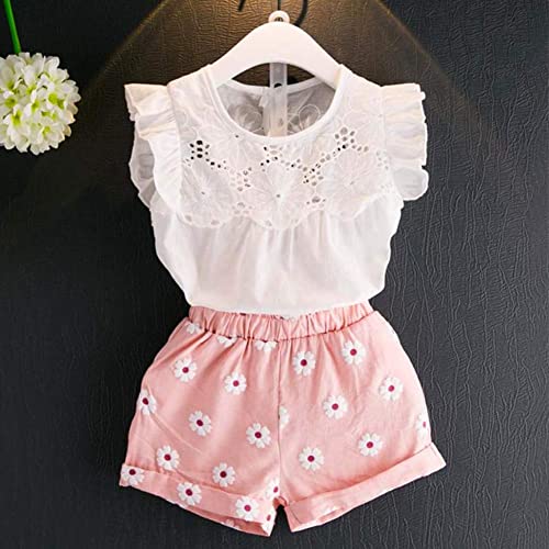 2PCS Set Toddler Kids Baby Girls Outfits Clothes T-Shirt Vest Tops+Shorts Pants(2T, Pink) by 