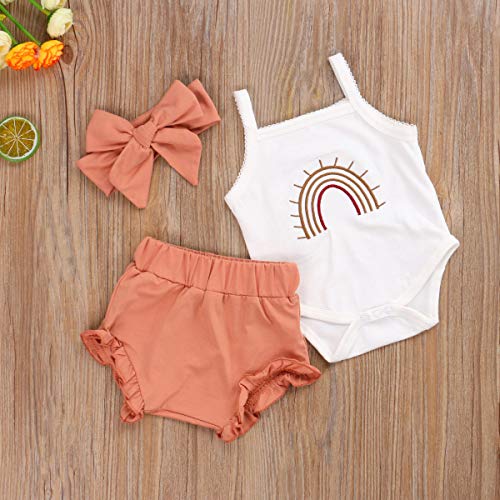 Thorn Tree Newborn Baby Girls Boys Clothes Cotton Suit Cute Baby Kid Infant Romper Play Wear Summer Rainbow Outfits(3Pcs Rianbow Bodysuit&Oragne, 0-3 Months) from 