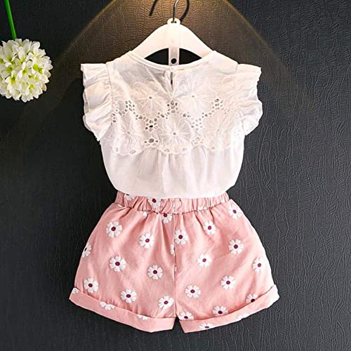 2PCS Set Toddler Kids Baby Girls Outfits Clothes T-Shirt Vest Tops+Shorts Pants(2T, Pink) by 