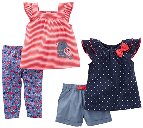 Simple Joys by Carter's Toddler Girls' 4-Piece Playwear Set, Navy/Red, Dots/Stripe/Bird, 18 Months by Carter's Simple Joys - Private Label