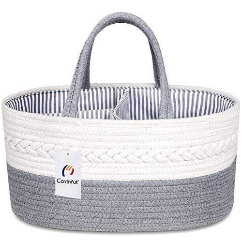 Conthfut Baby Diaper Caddy Organizer 100% Cotton Rope Nursery Storage Bin for Boys and Girls Large Tote Bag & Car Organizer with Removable Inserts Baby Shower Basket by Conthfut