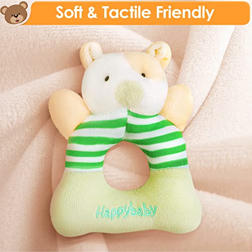 iPlay, iLearn 4 Plush Baby Soft Rattle Toys, Hand Grab Sensory Shaker, Organic Farm Stuffed Animal Set, Infant Easter Basket Girls, Newborn Shower Gift for 2 3 6 9 12 18 Month 1 Year Old Boys Toddlers by iPlay, iLearn