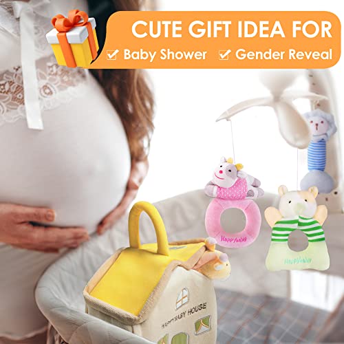iPlay, iLearn 4 Plush Baby Soft Rattle Toys, Hand Grab Sensory Shaker, Organic Farm Stuffed Animal Set, Infant Easter Basket Girls, Newborn Shower Gift for 2 3 6 9 12 18 Month 1 Year Old Boys Toddlers by iPlay, iLearn