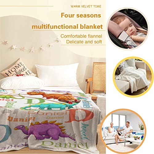 HSSQMH Custom Dinosaur Blanket for Boys Girls Baby Toddler Personalized Dinosaur with Name Newborn Dinosaur Throw Blanket Customized Dinosaur Baby Boys Blanket with Name for Birthday Shower Gift from HSSQMH