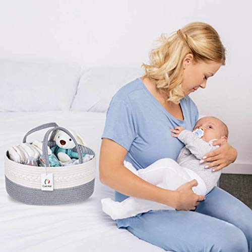 Conthfut Baby Diaper Caddy Organizer 100% Cotton Rope Nursery Storage Bin for Boys and Girls Large Tote Bag & Car Organizer with Removable Inserts Baby Shower Basket by Conthfut