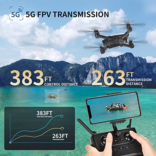 TENSSENX Drone with Camera, Foldable FPV Drone for Adults and Kids, Black Portable RC Quadcopter with 2 Batteries for 40 Min flight, Voice and Gesture Control, Optical Flow Positioning, Gravity Sensor by TENSSENX
