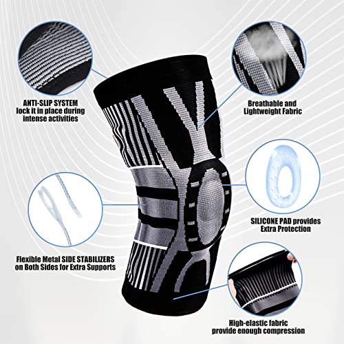 Knee Braces for Knee Pain, YOGINGO Knee Compression Sleeve with Patella Gel Pad & Side Stabilizers, Professional Knee Brace, Medical Knee Sleeve for Workout, Arthritis, Joint Recovery (M Single) by YOGINGO