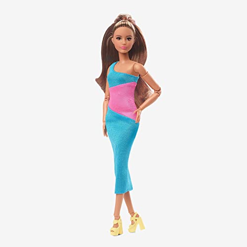 Barbie Looks Doll, Brunette, Color Block One-Shoulder Midi Dress, Style and Pose, Fashion Collectibles, Barbie Signature Looks by Mattel