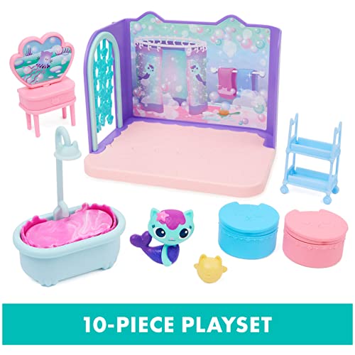 Gabby's Dollhouse, Primp and Pamper Bathroom with Mercat Figure, 3 Accessories, 3 Furniture and 2 Deliveries, Kids Toys for Ages 3 and up from Spin Master