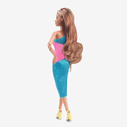 Barbie Looks Doll, Brunette, Color Block One-Shoulder Midi Dress, Style and Pose, Fashion Collectibles, Barbie Signature Looks by Mattel