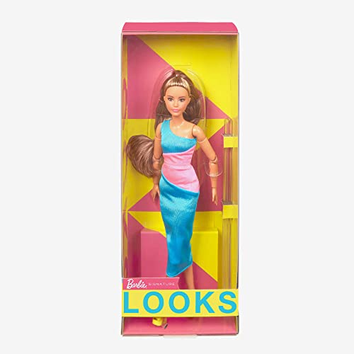 Barbie Looks Doll, Brunette, Color Block One-Shoulder Midi Dress, Style and Pose, Fashion Collectibles, Barbie Signature Looks by Mattel