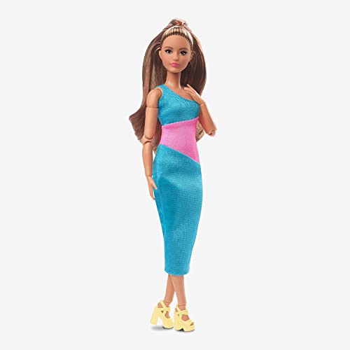 Barbie Looks Doll, Brunette, Color Block One-Shoulder Midi Dress, Style and Pose, Fashion Collectibles, Barbie Signature Looks by Mattel