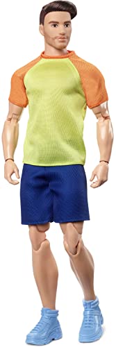 Ken Doll, Barbie Looks, Brown Hair with Beard, Color Block Tee & Blue Shorts, Light Blue Sneakers, Style and Pose, Fashion Collectibles from Mattel