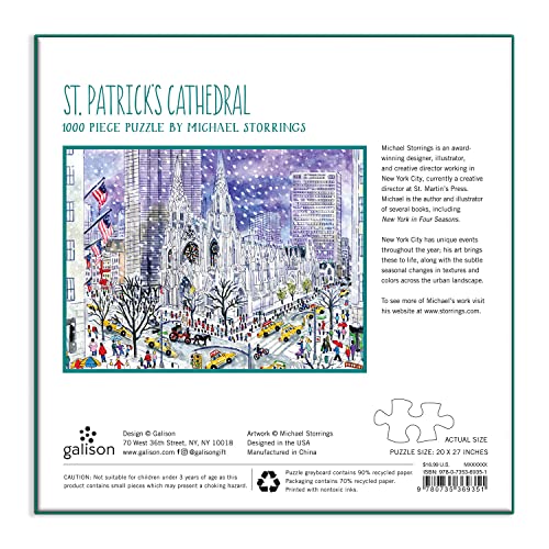 Michael Storrings St. Patrickâs Cathedral Puzzle, 1000 Pieces, 27â x 20â â Difficult Jigsaw Puzzle with Stunning Artwork â Thick, Sturdy Pieces, Challenging Family Activity by Galison