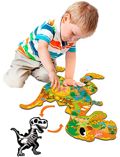 JIGJOJO Floor Puzzles for Kids Ages 5-10, Double-Sided Dinosaur Puzzle, Toddler Toys and Gifts for Kids Boys Girls, Glow in The Dark Animal Shaped Jigsaw Puzzles, T-Rex from JIGJOJO