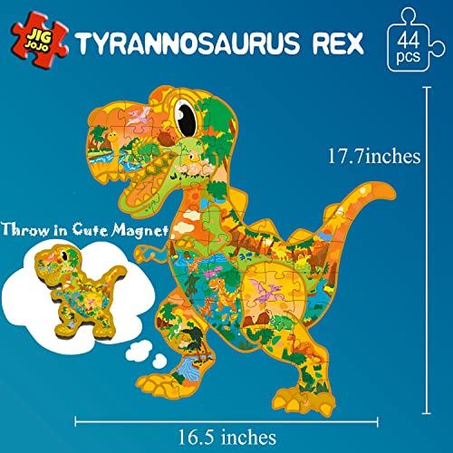 JIGJOJO Floor Puzzles for Kids Ages 5-10, Double-Sided Dinosaur Puzzle, Toddler Toys and Gifts for Kids Boys Girls, Glow in The Dark Animal Shaped Jigsaw Puzzles, T-Rex from JIGJOJO