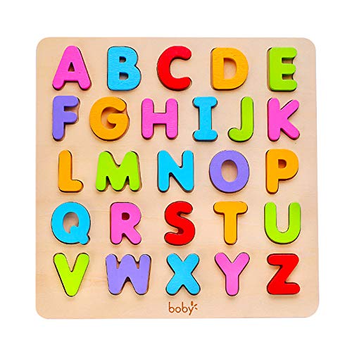 Wooden Alphabet Puzzle Toys, ABC Letter & Number Puzzle for Toddlers 18+ Months Old, Preschool Learning Toys for Kids, Educational Name Puzzle Gift for Boys and Girls (Alphabet Puzzle) by KIDS TOYLAND