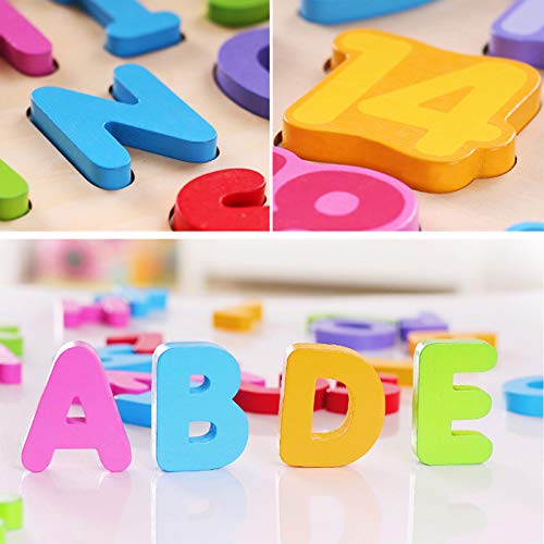 Wooden Alphabet Puzzle Toys, ABC Letter & Number Puzzle for Toddlers 18+ Months Old, Preschool Learning Toys for Kids, Educational Name Puzzle Gift for Boys and Girls (Alphabet Puzzle) by KIDS TOYLAND