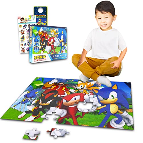 Sonic The Hedgehog Floor Puzzle for Kids Set - Bundle with 72 Piece Sonic Floor Puzzle, Stickers, More | Sonic Puzzles for Kids Ages 4-8 by Beach Kids