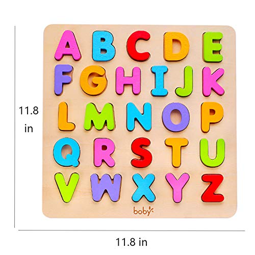 Wooden Alphabet Puzzle Toys, ABC Letter & Number Puzzle for Toddlers 18+ Months Old, Preschool Learning Toys for Kids, Educational Name Puzzle Gift for Boys and Girls (Alphabet Puzzle) by KIDS TOYLAND