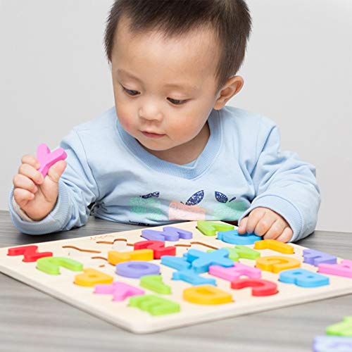 Wooden Alphabet Puzzle Toys, ABC Letter & Number Puzzle for Toddlers 18+ Months Old, Preschool Learning Toys for Kids, Educational Name Puzzle Gift for Boys and Girls (Alphabet Puzzle) by KIDS TOYLAND