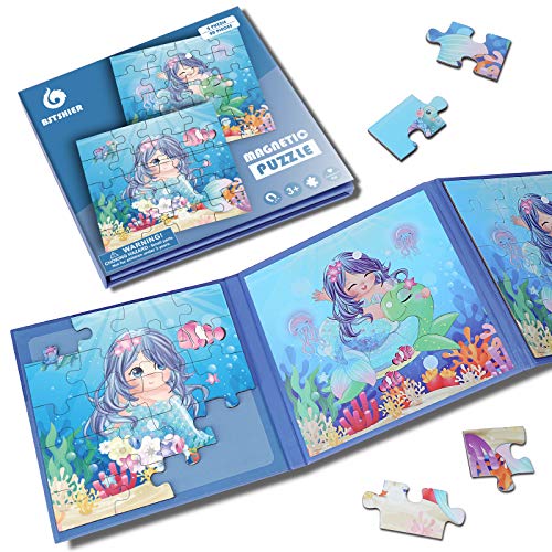 BST SHIER Magnetic Puzzles for Kids Ages 3 4 5 6, TWO-20 Piece Mermaid Wooden Jigsaw Puzzles Book for Toddlers,Travel Games and Travel Toys for 3 4 5 6 Year olds Boys and Girls by BST SHIER