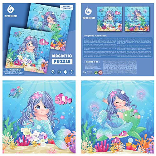 BST SHIER Magnetic Puzzles for Kids Ages 3 4 5 6, TWO-20 Piece Mermaid Wooden Jigsaw Puzzles Book for Toddlers,Travel Games and Travel Toys for 3 4 5 6 Year olds Boys and Girls by BST SHIER