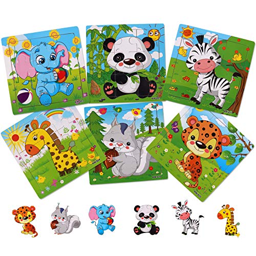 NASHRIO Wooden Puzzles for Toddlers 2-5 Years Old(Set of 6), 9 Pieces Preschool Educational and Learning Animal Jigsaw Puzzle Toy Gift Set for Boys and Girls by NASHRIO