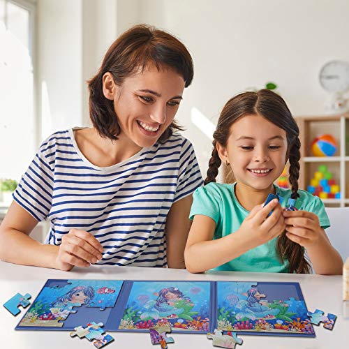 BST SHIER Magnetic Puzzles for Kids Ages 3 4 5 6, TWO-20 Piece Mermaid Wooden Jigsaw Puzzles Book for Toddlers,Travel Games and Travel Toys for 3 4 5 6 Year olds Boys and Girls by BST SHIER